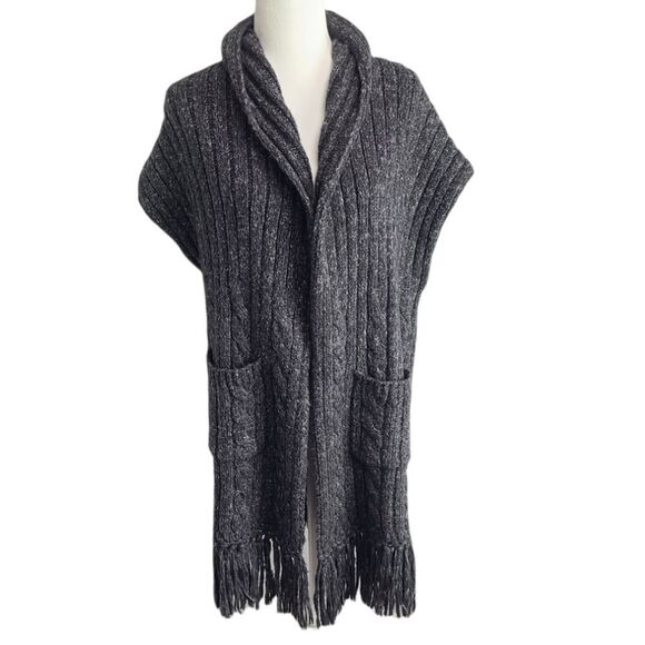 Womens Open Cardigan Knitted Pocket Gray‎ Shawn Wool Blend Size Medium - Picture 1 of 4